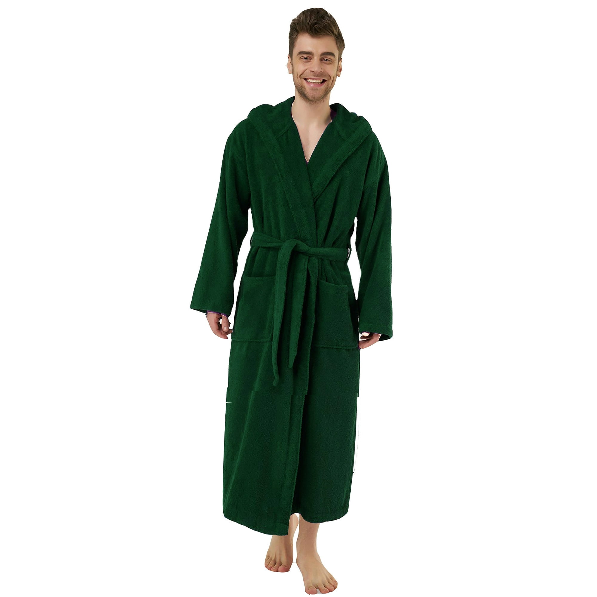 Hunter Green Hooded Bathrobe for Men. Adult XL, 51 inch Length. Spa ...