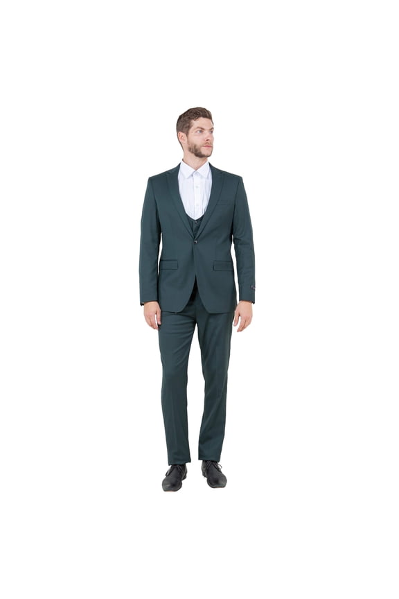 Hunter Green Men's Ultra Slim-Fit 3pc Suit w/ Expandable Waistband
