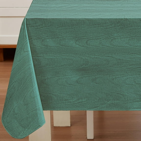 Hunter Green Moire Wavy Solid 60 x 102 inch Rectangle Vinyl Dining Tablecloth with Flannel Backing