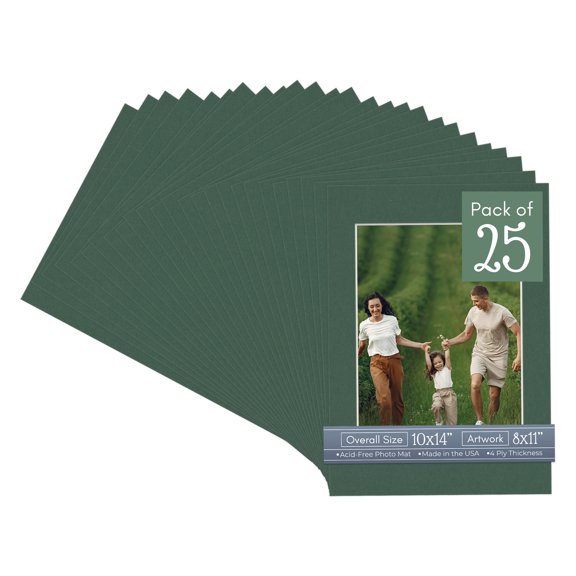 Hunter Green Picture Frame Mat for 10x14 Frames - Fits 8x11 Photos - 25 Mats