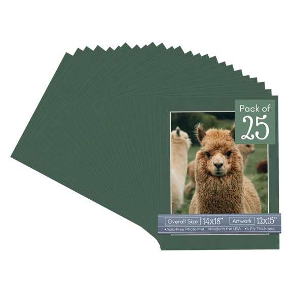 Hunter Green Picture Frame Mat for 14x18 Frames - Fits 12x15 Photos - 25 Mats