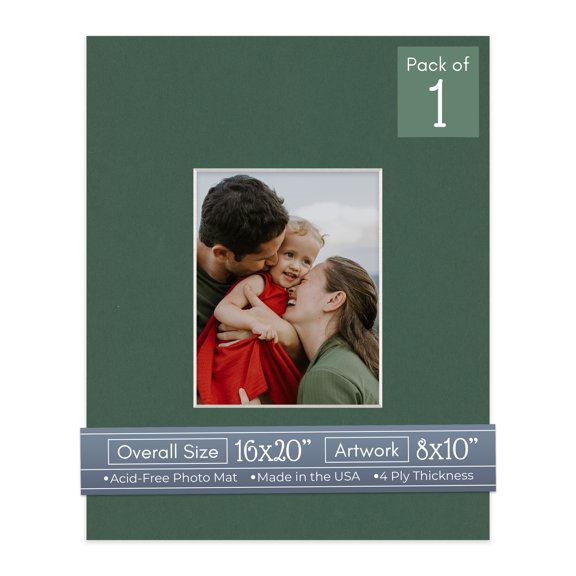 Hunter Green Picture Frame Mat for 16x20 Frames - Fits 8x10 Photos - 1 Mat