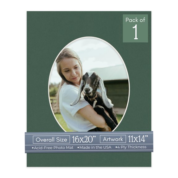 Hunter Green Picture Frame Mat for 16x20 Frames - Oval Opening for 11x14 Photos - 1 Mat