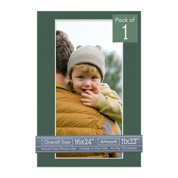 Hunter Green Picture Frame Mat for 16x24 Frames - Fits 11x22 Photos - 1 Mat