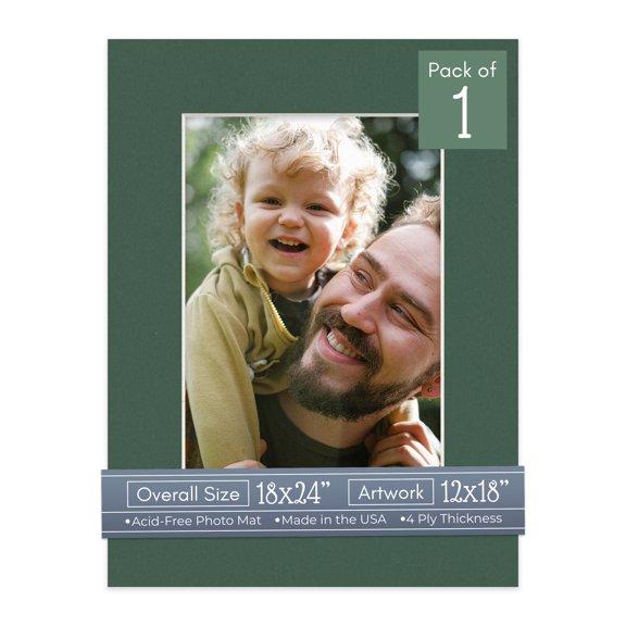 Hunter Green Picture Frame Mat for 18x24 Frames - Fits 12x18 Photos - 1 Mat
