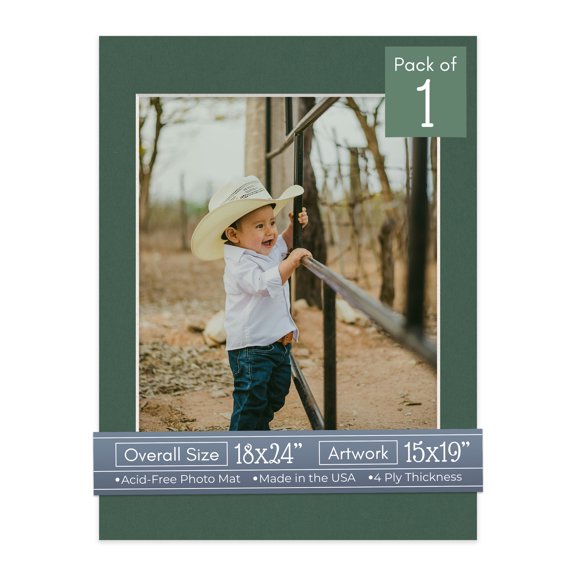 Hunter Green Picture Frame Mat for 18x24 Frames - Fits 15x19 Photos - 1 Mat