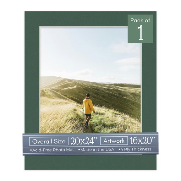 Hunter Green Picture Frame Mat for 20x24 Frames - Fits 16x20 Photos - 1 Mat