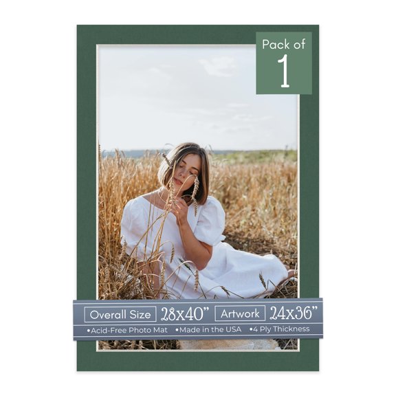 Hunter Green Picture Frame Mat for 28x40 Frames - Fits 24x36 Photos - 1 Mat