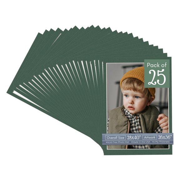 Hunter Green Picture Frame Mat for 28x40 Frames - Fits 26x36 Photos - 25 Mats