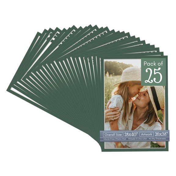 Hunter Green Picture Frame Mat for 28x40 Frames - Fits 26x38 Photos - 25 Mats