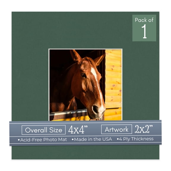 Hunter Green Picture Frame Mat for 4x4 Inch Frames - Fits 2x2 Photos - 1 Mat