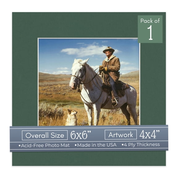 Hunter Green Picture Frame Mat for 6x6 Frames - Fits 4x4 Photos - 1 Mat