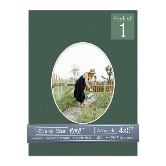 Hunter Green Picture Frame Mat for 6x8 Frames - Oval Opening for 4x5 Photos - 1 Mat