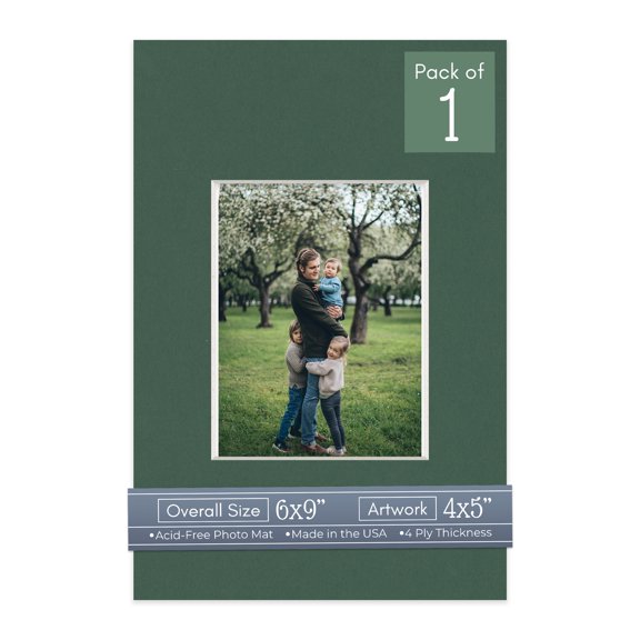 Hunter Green Picture Frame Mat for 6x9 Frames - Fits 4x5 Photos - 1 Mat