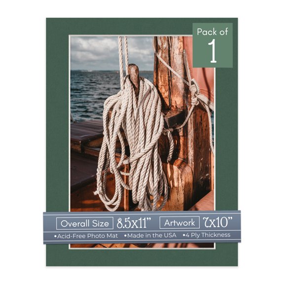 Hunter Green Picture Frame Mat for 8.5x11 Frames - Fits 7x10 Photos - 1 Mat