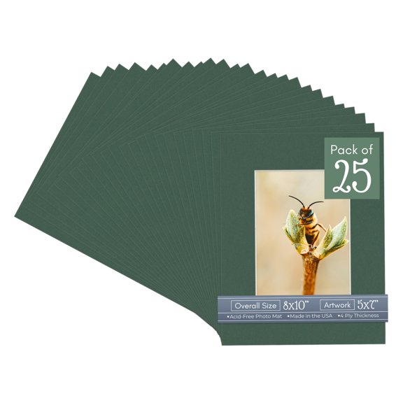Hunter Green Picture Frame Mat for 8x10 Frames - Fits 5x7 Photos - 25 Mats