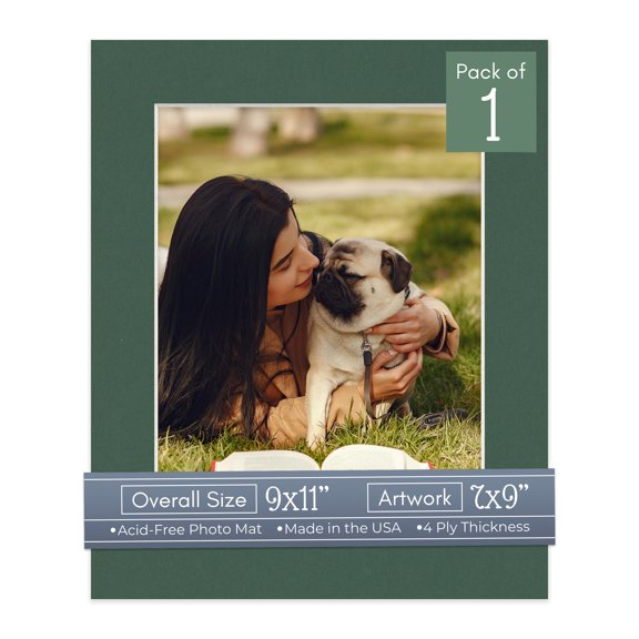 Hunter Green Picture Frame Mat for 9x11 Frames - Fits 7x9 Photos - 1 Mat