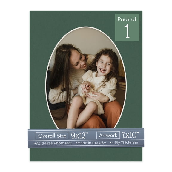 Hunter Green Picture Frame Mat for 9x12 Frames - Oval Opening for 7x10 Photos - 1 Mat