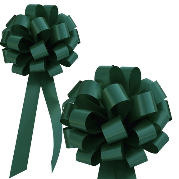 Hunter Green Pull Bows with Tails - 8" Wide, Set of 6, Fall, Thanksgiving, Christmas, St. Patrick's Day
