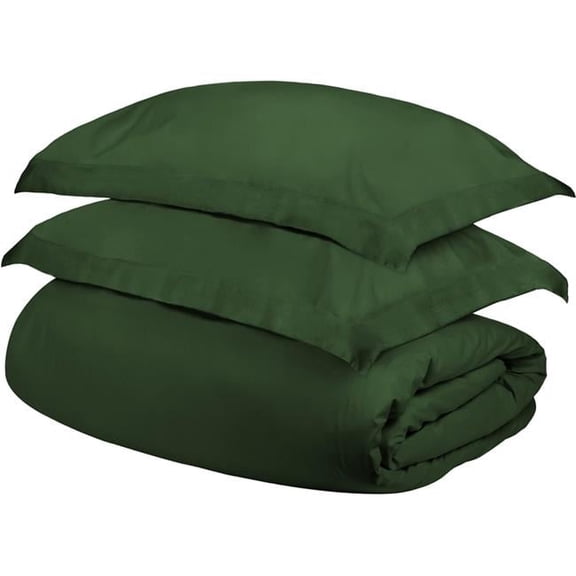 Hunter Green Queen Size Cotton Blend 300 Thread Count Washable Duvet Cover Set