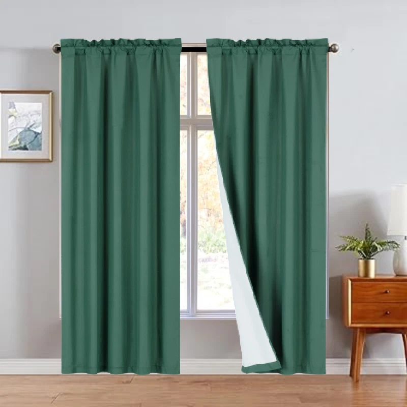 Hunter Green R64- 2pc set solid matte smooth foam backing lined light filtering up to 65% blackout window curtain panel treatment drape rod pocket top in size 37"w x84" long each pc