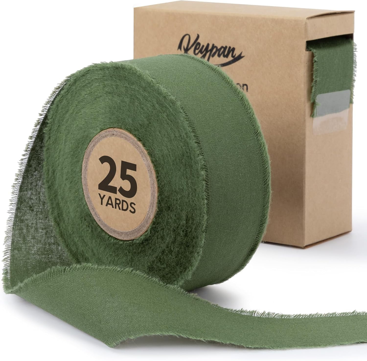 Hunter Green Ribbon for Christmas Tree 1-1/2 Inch Handmade Cotton Frayed Fringe Fabric Ribbons for Crafts Flower Bouquets Wedding Home DIY Decor Christmas Tree, 25 Yards