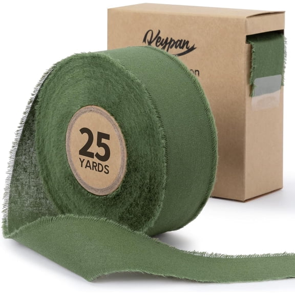 Hunter Green Ribbon for Christmas Tree 1-1/2 Inch Handmade Cotton Frayed Fringe Fabric Ribbons for Crafts Flower Bouquets Wedding Home DIY Decor Christmas Tree, 25 Yards