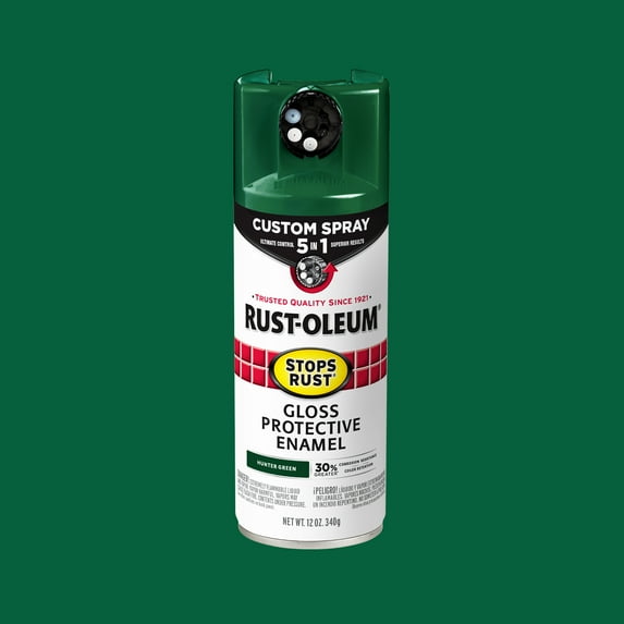 Hunter Green, Rust-Oleum Stops Rust Custom Sprays 5 in 1 Gloss Spray Paint-376891, 12 oz