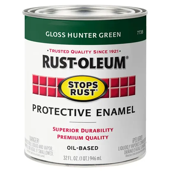 Hunter Green, Rust-Oleum Stops Rust Gloss Protective Enamel-7738502, Quart