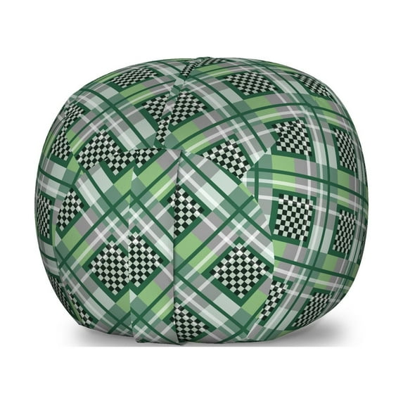 Hunter Green Storage Toy Bag Chair, Checkered Pattern with Squares and Crossing Lines, Stuffed Animal Organizer Washable Bag, Small Size, Hunter Green Multicolor, by Ambesonne