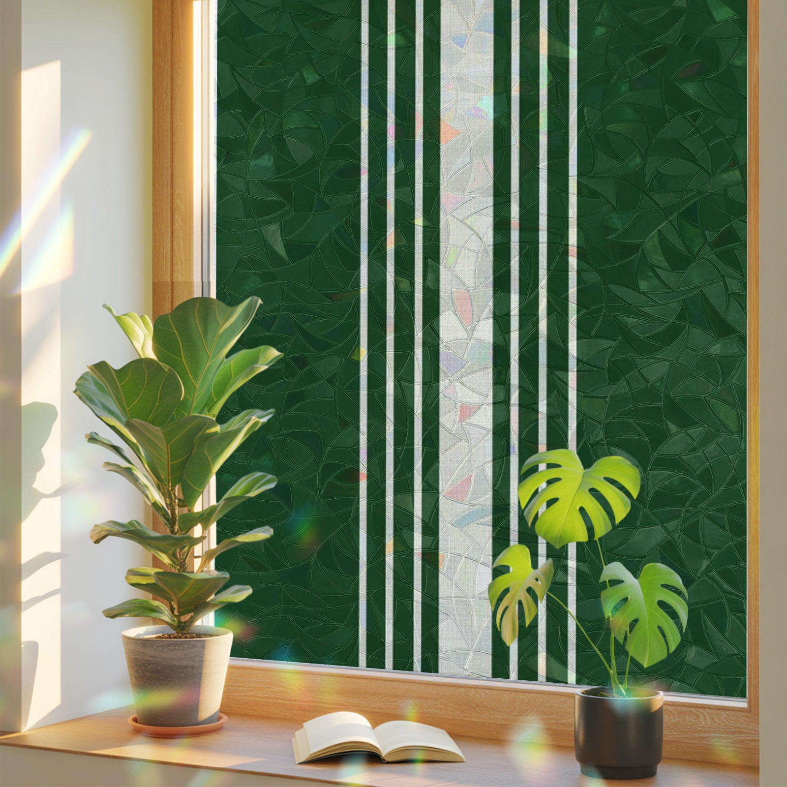 Hunter Green Stripe Window Privacy Film Rainbow Static Cling Stain ...