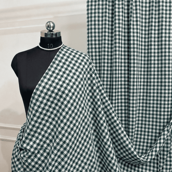 Hunter Green Valentina Textiles Inc 1/8 Inch Small Check Gingham Fabric by The Yard, Poly Cotton Checkered Fabric 60 Inch Wide for Sewing, Apparel, Tablecloths, Quilting & Crafts ( 1 Yard)