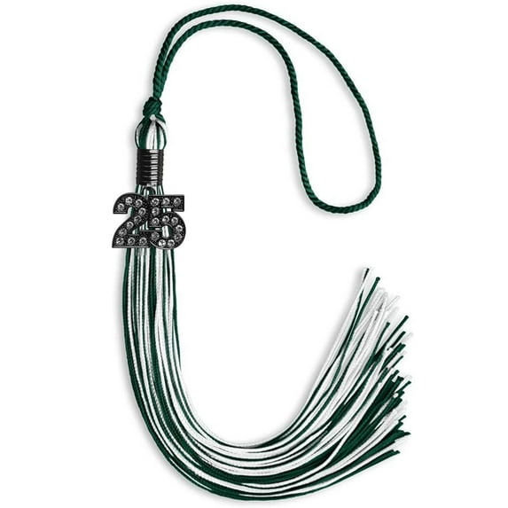 Endea Graduation Hunter Green/White Mixed Color Graduation Tassel with Black Date Drop