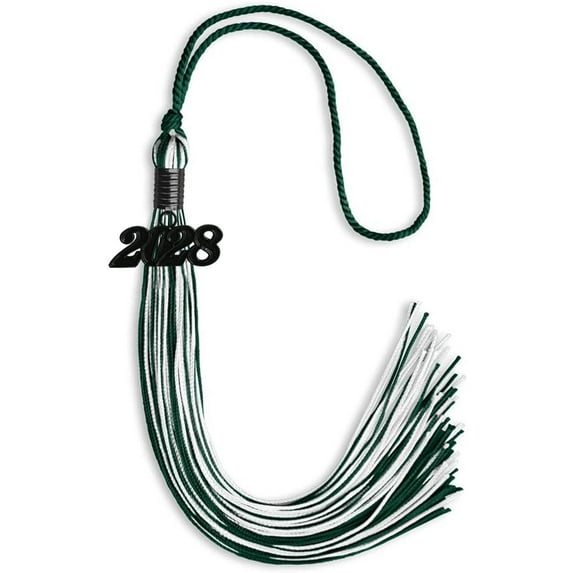 Endea Graduation Hunter Green/White Mixed Color Graduation Tassel with Black Date Drop