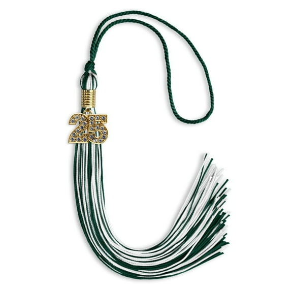 Endea Graduation Hunter Green/White Mixed Color Graduation Tassel with Gold Date Drop