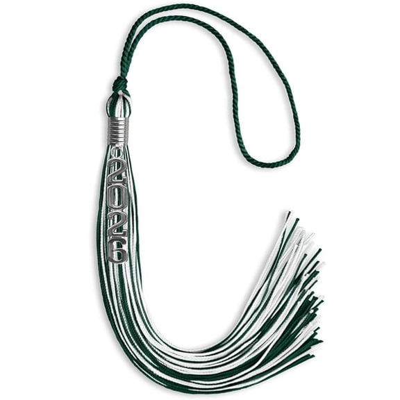 Endea Graduation Hunter Green/White Mixed Color Graduation Tassel with Stacked Silver Date Drop