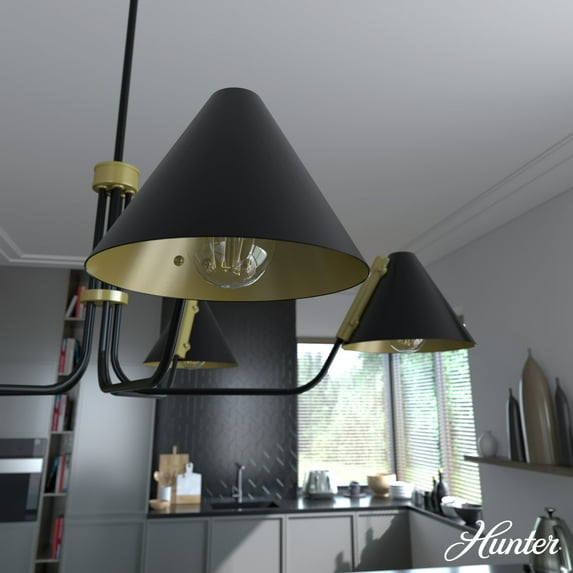 Hunter - Grove Isle 5-light Matte Black, Extra Large Chandelier, Dimmable, Modern Style, Pharmacy Shaped, for Bedrooms, Dining, Living Rooms - 19195