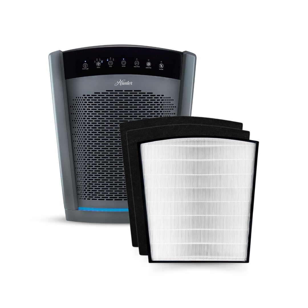 Hunter HP800 True HEPA Air Purifier Value Bundle w/Extra Filter, Gray