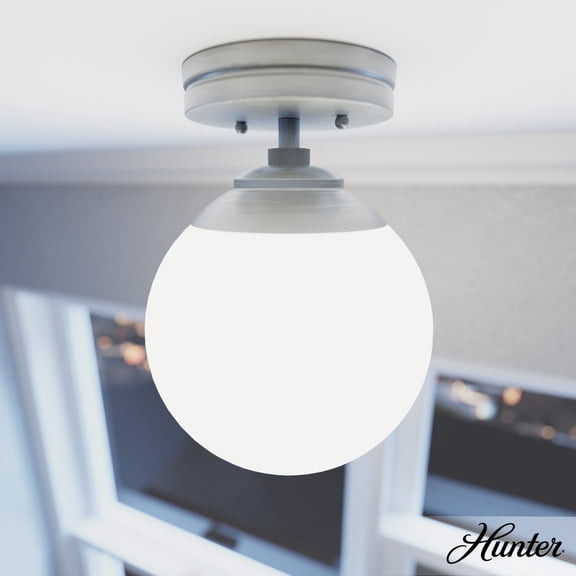 Hunter - Hepburn 1-light Brushed Nickel, Small Flush Mount Light, Dimmable, Modern Style, Globe Shaped, for Bedrooms, Dining, Living Rooms - 19170