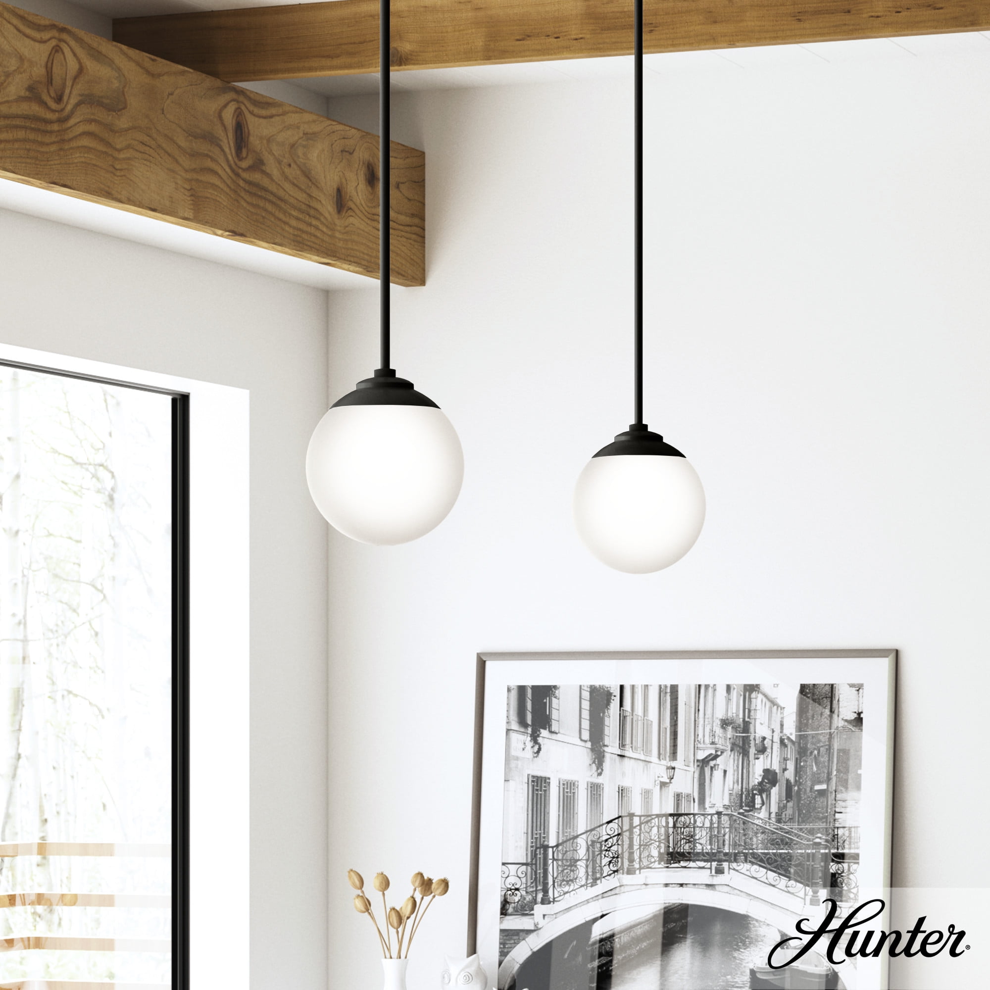 Matte Black and White Glass Globe Mini Pendant Light
