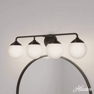 Hunter - Hepburn 4-light Matte Black, Medium Size Vanity Light, Dimmable, Modern Style, for Bedrooms, Kitchens, Dining, Living Rooms - 45221