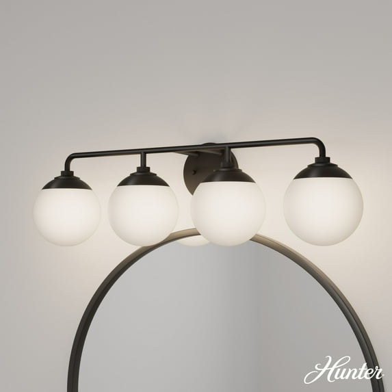 Hunter - Hepburn 4-light Matte Black, Medium Size Vanity Light, Dimmable, Modern Style, for Bedrooms, Dining, Living Rooms - 45221