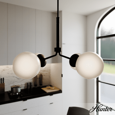 Hunter - Hepburn 4-light Matte Black, Large Chandelier, Dimmable, Modern Style, Sputnik Shaped, for Bedrooms, Kitchens, Dining, Living Rooms - 19893