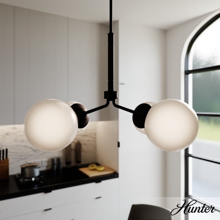 Hunter - Hepburn 4-light Matte Black, Large Chandelier, Dimmable, Modern Style, Sputnik Shaped, for Bedrooms, Dining, Living Rooms - 19893