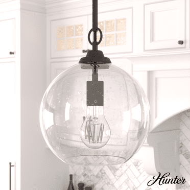 Hunter - High Oaks 1-light Noble Bronze, Small Pendant Light, Dimmable, Formal Style, Globe Shaped, for Bedrooms, Kitchens, Dining, Living Rooms - 19558