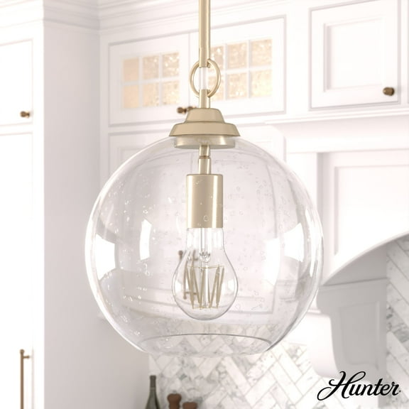 Hunter - High Oaks 1-light Alturas Gold, Small Pendant Light, Dimmable, Formal Style, Globe Shaped, for Bedrooms, Dining, Living Rooms - 19559