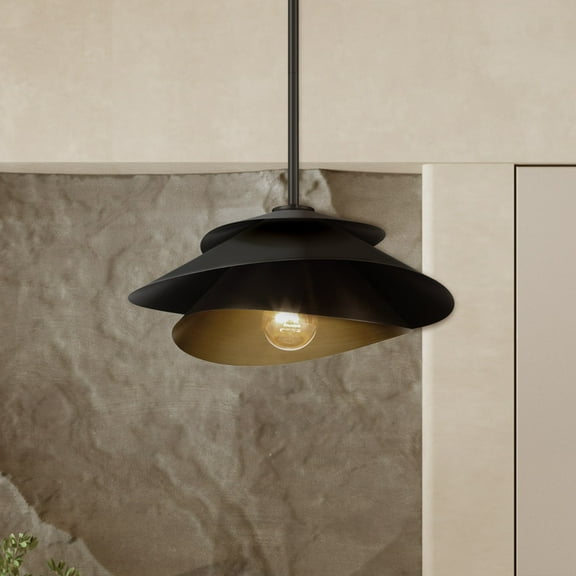 Hunter - Hiro 1-light Matte Black, Medium Size Pendant Light, Dimmable, Modern Style, Cone Shaped, for Bedrooms, Dining, Living Rooms - 48157