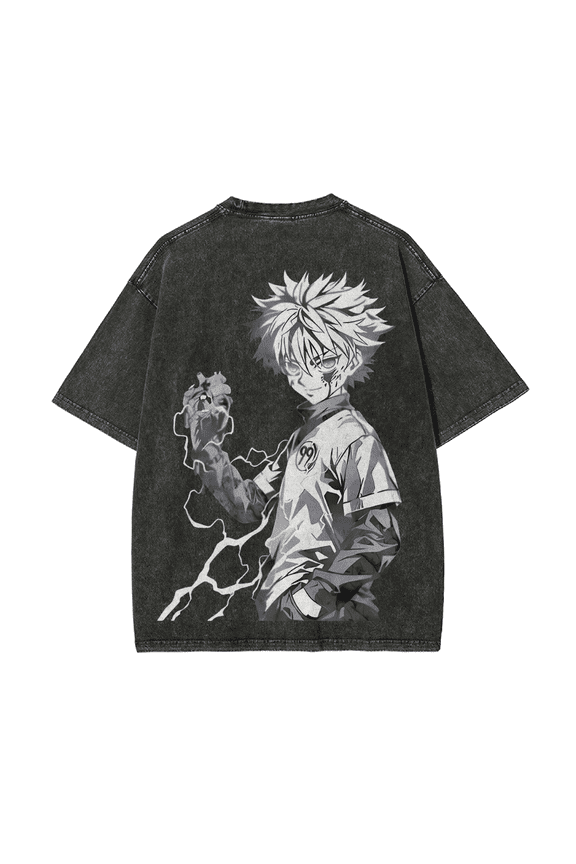 Hunter×Hunter Anime Killua Zoldyck Graphic T-shirt Vintage Washed Oversized T Shirt Men Women Clothing Cotton Short Sleeve Tees