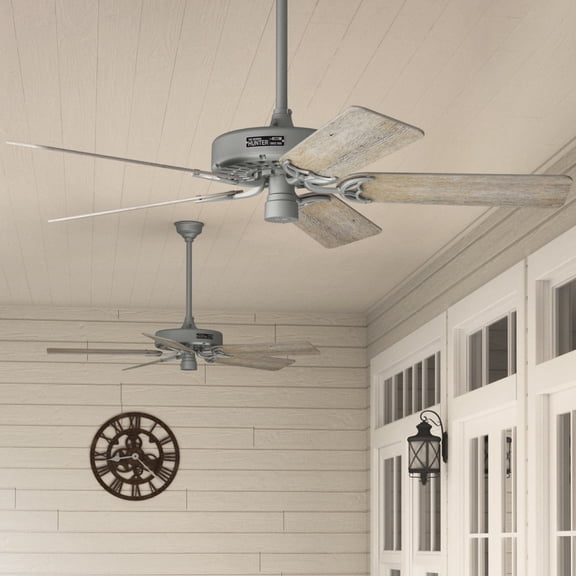 Hunter 52 inch Outdoor or Indoor Ceiling Fan No Light - Ceiling Fan without Light, For Patio, Porch, Garage, or Living Room, Standard Mount, 5 Blades, Pull Chain - Original 51123, Matte Silver