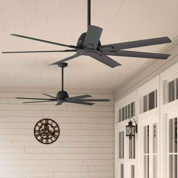 Hunter 60 inch Outdoor or Indoor Ceiling Fan without Light - Black Ceiling Fan with Wall Control, For Patio, Garage, or Porch, Quiet, Standard Mount, 7 Blades - Downtown 51590, Matte Black
